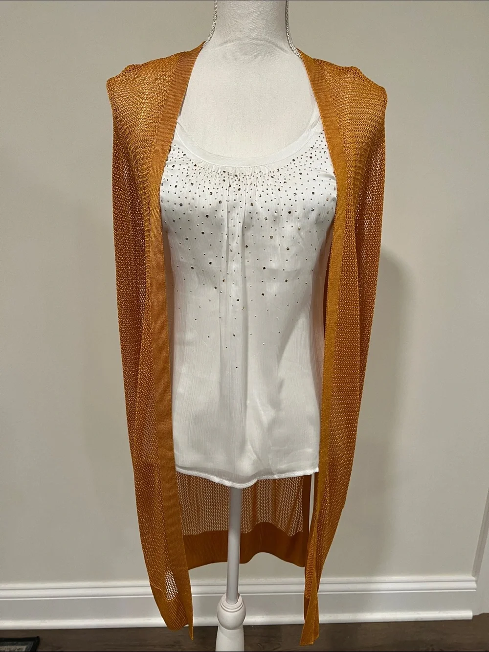 White House Black Market Net Coverup Open Knit Duster Cardigan Size XS